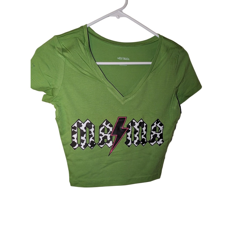 Wild Fable Green Mama Graphic Baby Tee V-Neck Crop Top Short Sleeve Small